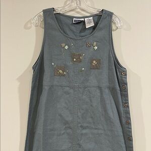 Erika & Co. - Petite Large, Blue Gray Linen-Cotton Blend Dress